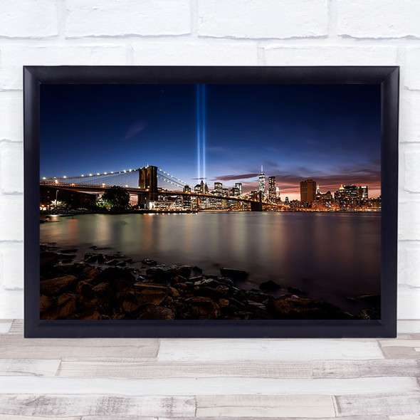 New York New York NYC America Brooklyn Bridge Light Rays Wall Art Print