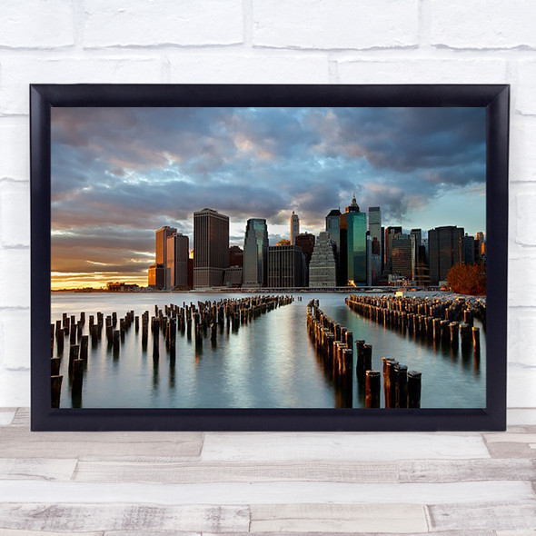 NYC Skyline New York Poles River Water Cityscape Architecture Wall Art Print