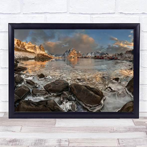 Panorama Norway Lofoten Sunset Sunrise Winter Snow Water Ocean Wall Art Print