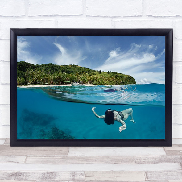 Paradise Woman Swimming Underwater Seascape Person Surface Wall Art Print