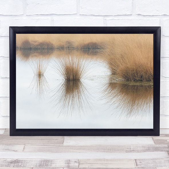 Piping Straw Water Reflection Reed Grass Beige Brown Calm Wall Art Print