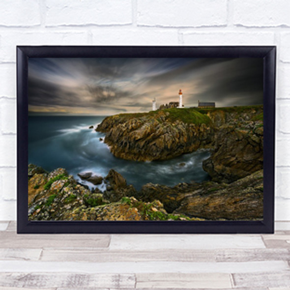 Pointe Saint Mathieu Cliff Cliffs Lighthouse Water Sea Ocean Wall Art Print