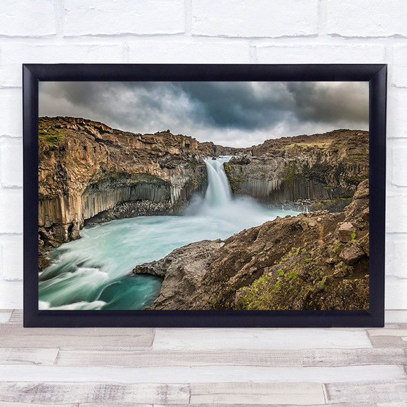 Power Waterfall Iceland Flow Flowing River Cliff Wall Art Print
