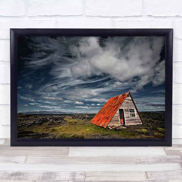 Presto Cabin Shack Hut Sky Clouds Iceland Rust Rusty Wall Art Print
