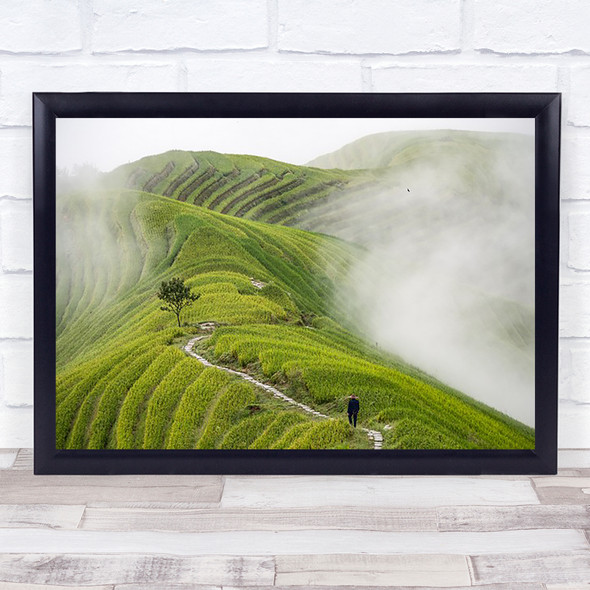 Rice Terraces China Asia Mist Fog Farmer Terrace Wall Art Print