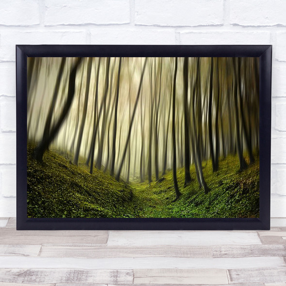 Run Forest Forest Trees Green Fog Blurry Surreal Imagination Blur Wall Art Print