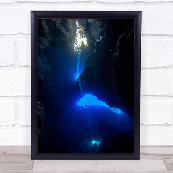 Sound from Sky Underwater Scuba Light Blue Cave Adventure Wall Art Print