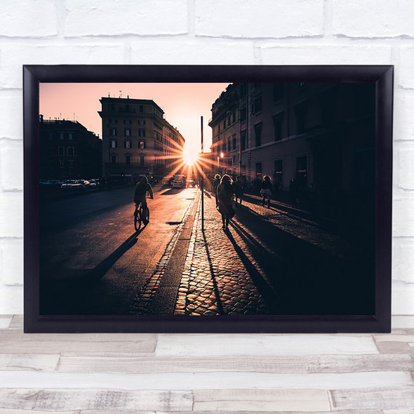 Street People Shadows Light Walking City Cityscape Sunset Wall Art Print