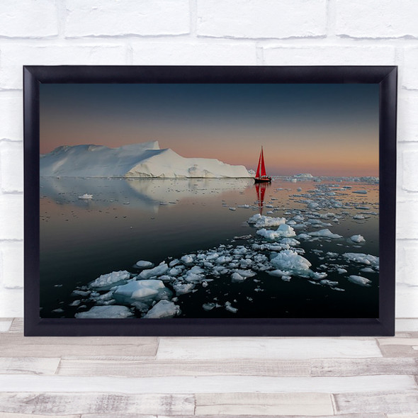 Summer night in Greenland Iceberg Red Sailing Diskobay Wall Art Print