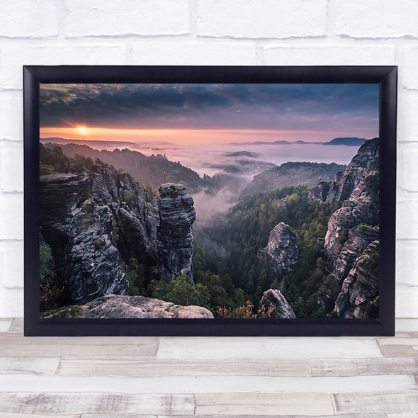 Sunrise On The Rocks Saxon Switzerland Rock Sun Morning Wall Art Print