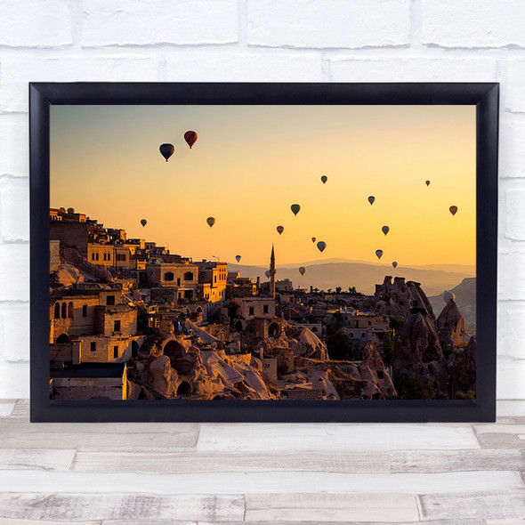 Sunrise Over Cappadocia Balloons Turkey House Light Warm Hot Wall Art Print