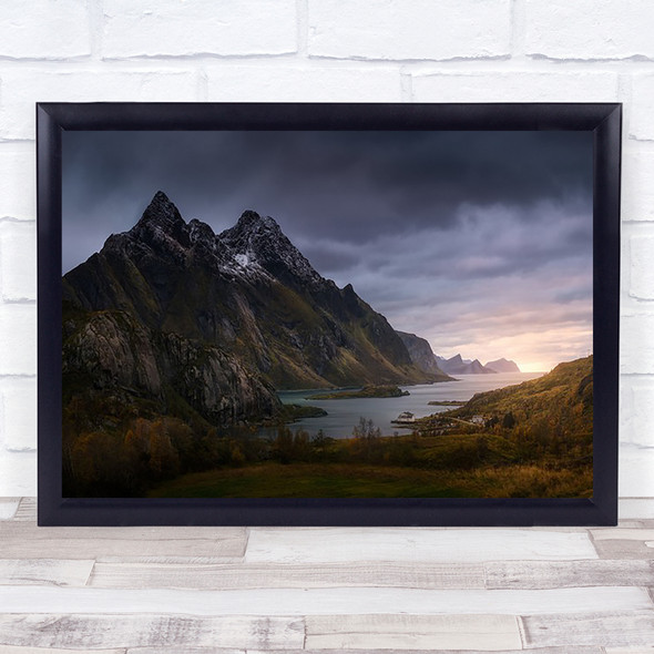 Sunset Beach Mountains Norway Lofoten Panorama Water Wall Art Print