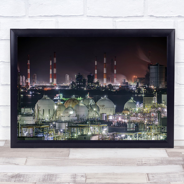 Technoscape Industrial Night Japan Asia Factory Chimneys Silo Wall Art Print