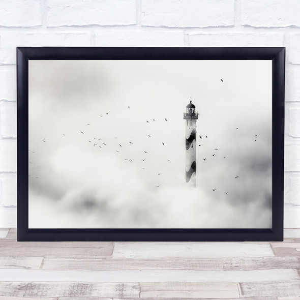 The Fog Belgium Ostend Lighthouse Tower Building Sky Clouds Wall Art Print
