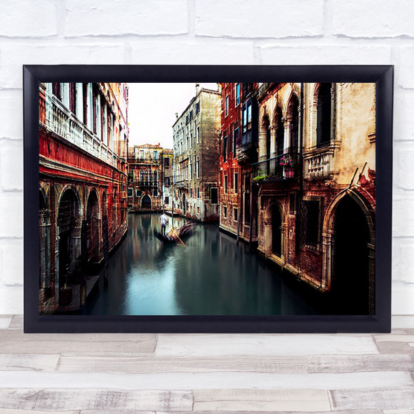 The Gondolier Venice Red Italy Abstract Wall Art Print