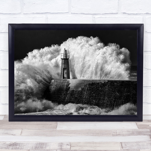 The Lighthouse Storm Spain Asturias Beacon Black And Wall Art Print