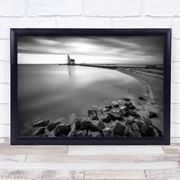 The Marken Lighthouse Netherlands Black White Beach Coast Wall Art Print