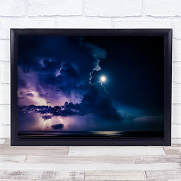 Thunderstorm Storm Lightning Purple Night Nighsky Moon Full Wall Art Print