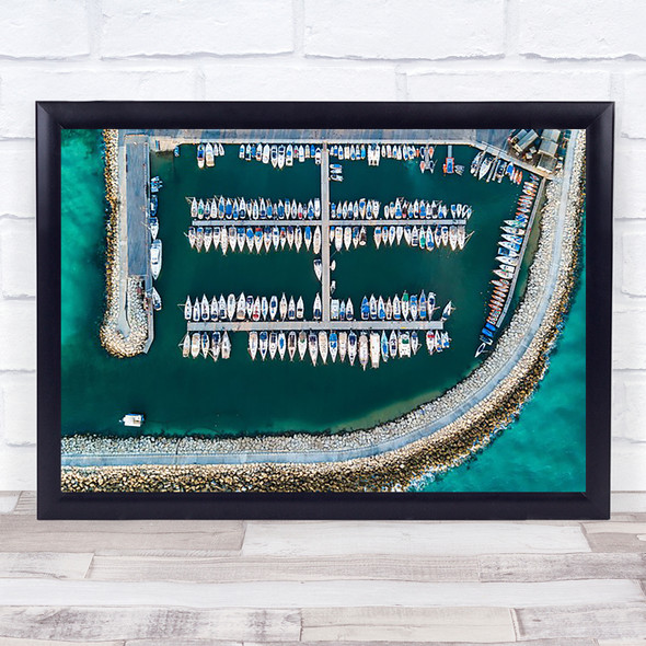 TLV Marina Drone Boats Dock Pier Breakwater Blue Yachts Wall Art Print