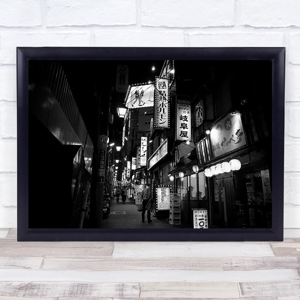 Tokyo Monochrome Asia Japan Signs Night Alley Urban Wall Art Print