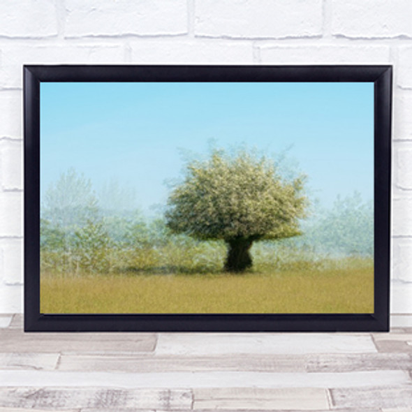 Tree with flowers Lonely Grass Field Double Exposure Wall Art Print