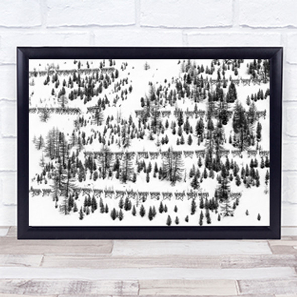 Trees Fences Winter Snow Forest Tree Fence Wall Art Print