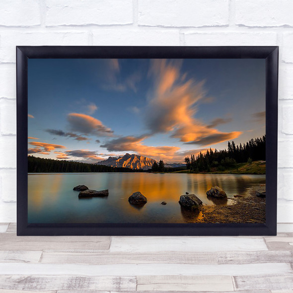 Two Jack Lake Sunset Mountain Seascape Calm Wall Art Print