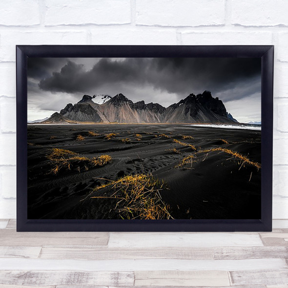 Vestrahorn Iceland Stokksness Mountain Sand Beach Black Wall Art Print