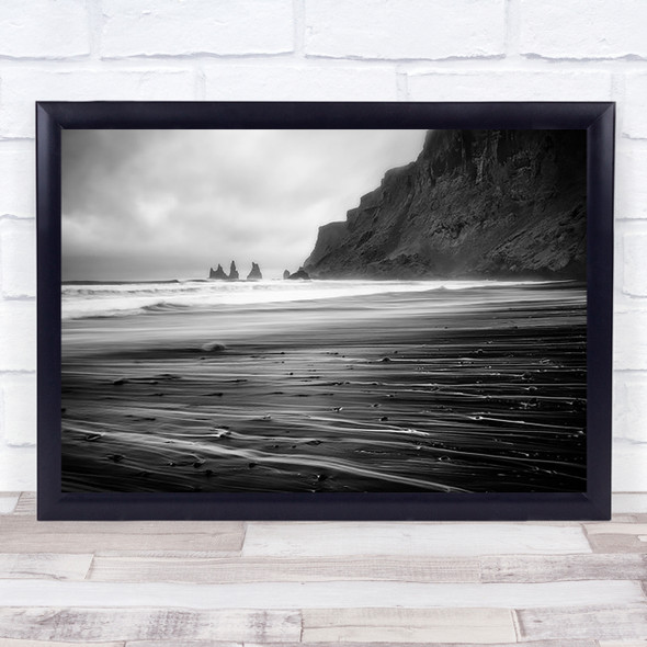 Vik Trails Beach Mountain Rocks Water Waves Black Sand Iceland Wall Art Print