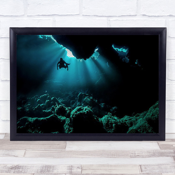 Visit To Aliens Underwater Diver Scuba Adventure Sunbeams Sunrays Wall Art Print