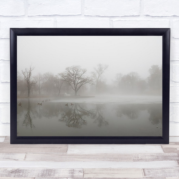 Water Bird Birds Trees Fog Mist Haze Lake Wall Art Print