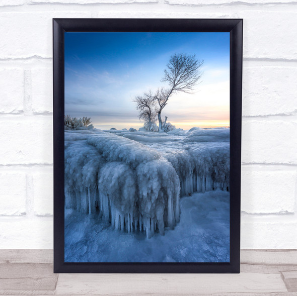 Winter Wonderland Waterfall Frozen Tree Lonely Frost Ice Cold Wall Art Print