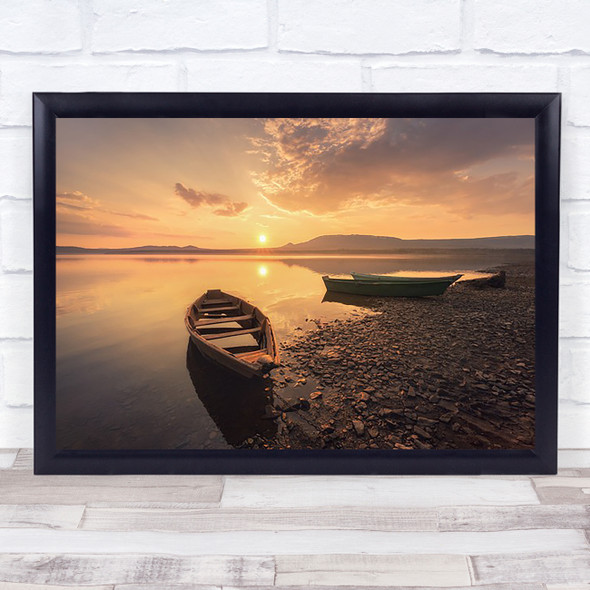 Z Lake Russia Boat Sunset Mountains Wall Art Print