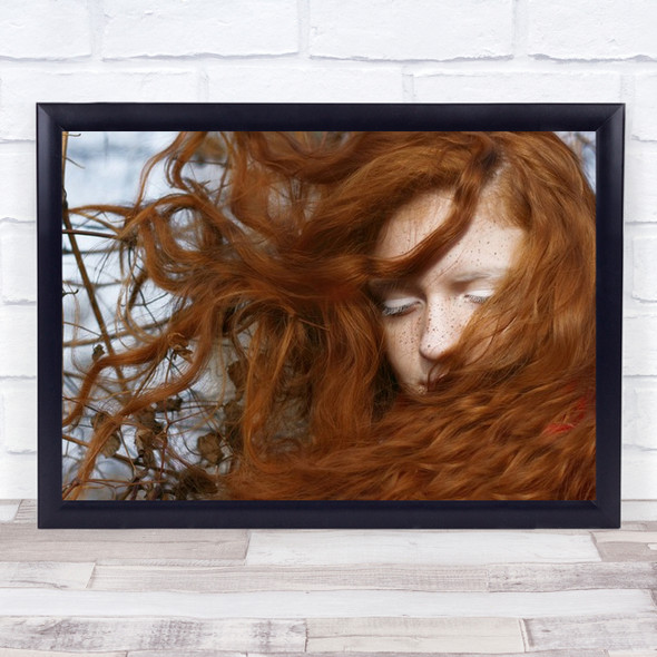 Red Hair Girl Freckles Wind Windy Blow Blowing Flow Wall Art Print