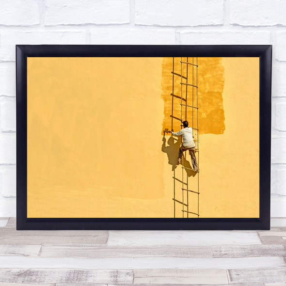 Street Ladder Painter Painting Work Worker Working Paint Yellow Wall Art Print