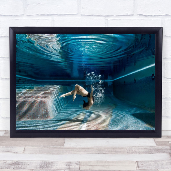 Swimming Inside Underwater Pool Swim Dive Diving Water Girl Bubble Art Print