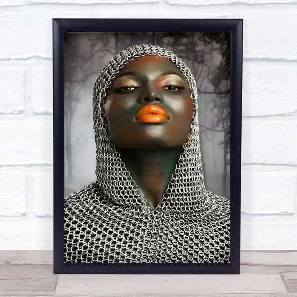 Chainmail Woman Model Lips Mouth Sensual Knight Make Up Wall Art Print