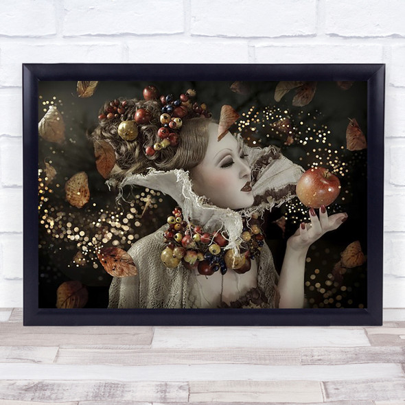Conceptual Autumn Night Wood Forest Leaves Apple Wall Art Print