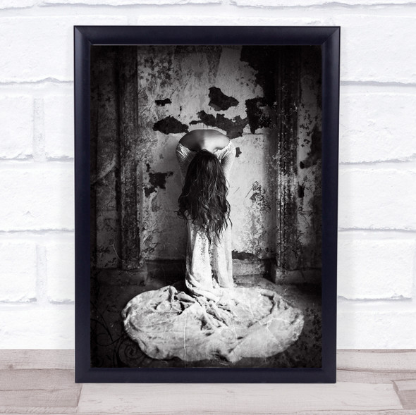 Conceptual Black White Woman Dress Obscuring Decay Hair Wall Art Print
