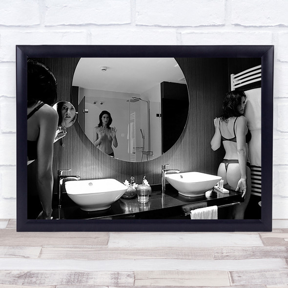 Conceptual Black White Woman Naked Bathroom Interior Mirror Wall Art Print