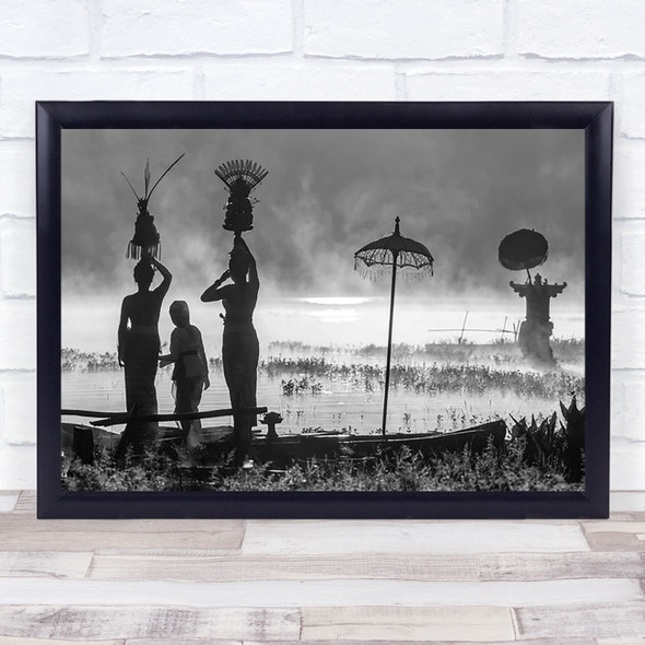 Devotion Bali Women Procession Boat Lake Tamblingan Mist Fog Wall Art Print