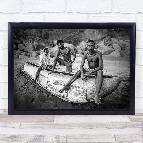 Fishermen Canoe Africa Malawi People Boat Beach Attitude Wall Art Print
