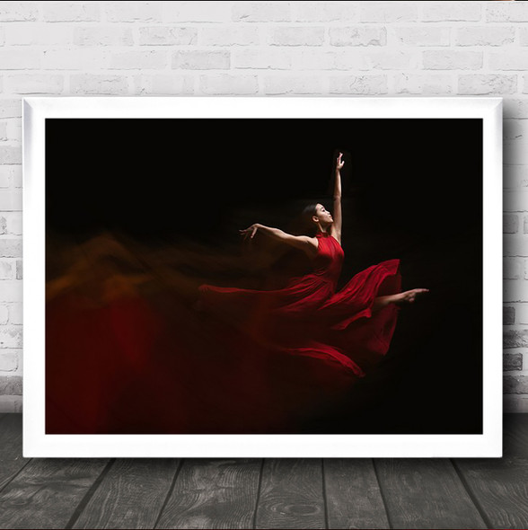 Flow Of Dance Dancer Red Motion Blur Rhythm Power Ballet Wall Art Print