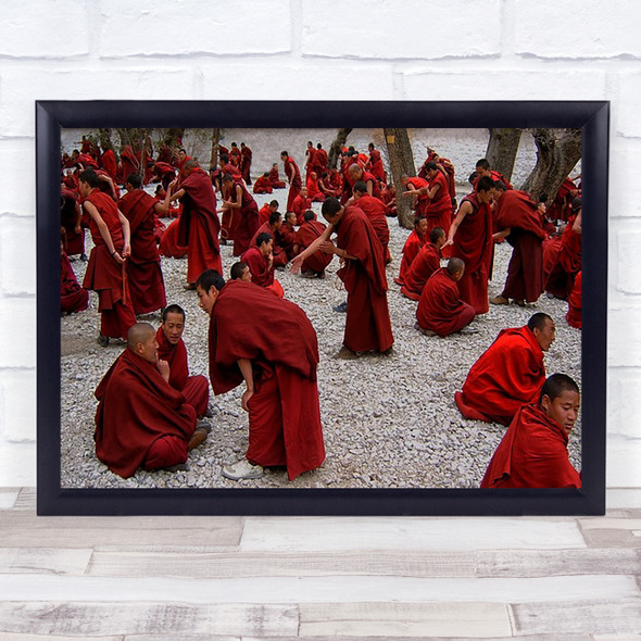 Monks Debating Monastery Talking Red Religious Buddhism Wall Art Print