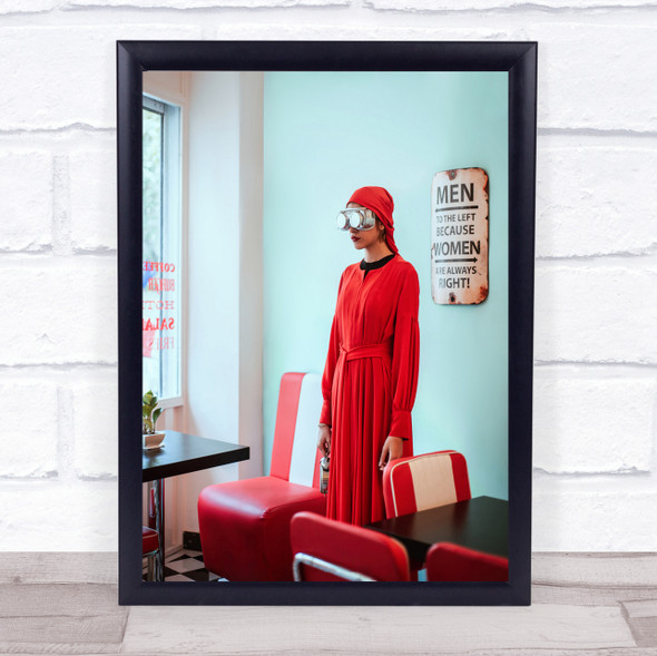 Passing Of Time Girl Red Retro Vintage Goggles Steam Punk Model Wall Art Print