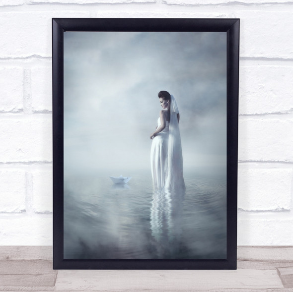 Ready For Departure Bride White Bright Boat Origami Paper Woman Wall Art Print