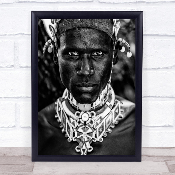 Samburu Man Africa Ethiopia Face Person Bokeh Necklace Wall Art Print