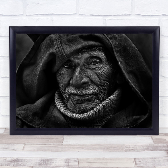 Searching look Old Man Face Hood Wall Art Print