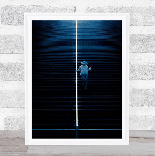 Street Little Girl Stairs Staircase Stairway Hat Blue Light Art Print