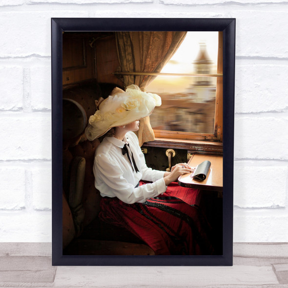 The Girl On Train Vintage Retro Old Window Hat Woman Model Wall Art Print